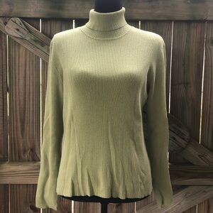 JONES NY 100% COTTON SAGE GREEN Women's Ribbed Turtleneck Sweater. FREE SHIPPING